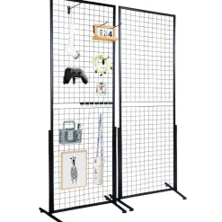 VEVOR 2' x 5.6' Grid Wall Panels Tower, 2 Packs Wire Gridwall Display Racks with T-Base Floorstanding, Double Side Gridwall Panels for Art Craft Shows, Retail Display with Extra Clips and Hooks