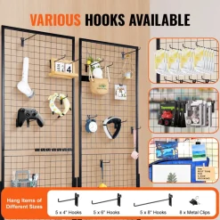 VEVOR 2' x 5.6' Grid Wall Panels Tower, 2 Packs Wire Gridwall Display Racks with T-Base Floorstanding, Double Side Gridwall Panels for Art Craft Shows, Retail Display with Extra Clips and Hooks