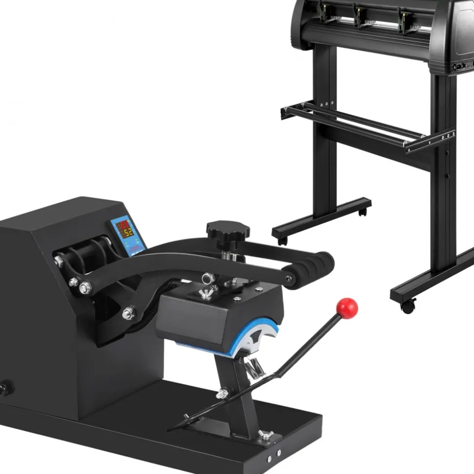 VEVOR 5.5x3.5 inch Cap Heat Press & 53 Inch Vinyl Cutter Machine w/ Floor Stand