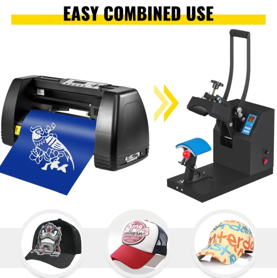 VEVOR 5.5x3.5 inch Cap Heat Press & 53 Inch Vinyl Cutter Machine w/ Floor Stand