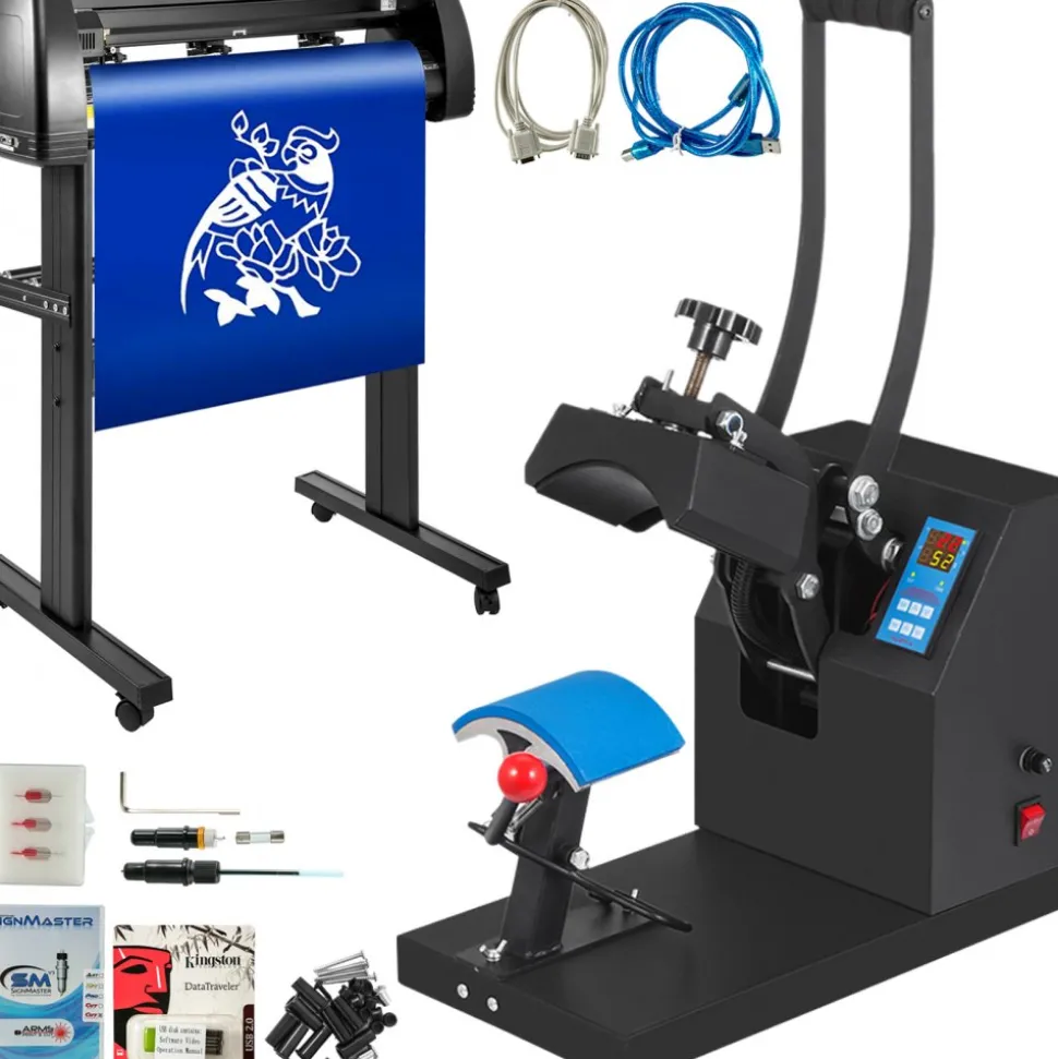 VEVOR 5.5x3.5 inch Cap Heat Press & 53 Inch Vinyl Cutter Machine w/ Floor Stand