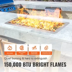 VEVOR 36 x 12 inch Drop-in Fire Pit Pan, Rectangular Stainless Steel Fire Pit Burner Kit, Natural & Propane Gas Fire Pan 150,000 BTU with H-Burner for Indoor or Outdoor Use