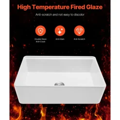 VEVOR 32.5x20 inch Farmhouse Sink, White Sink Workstation, Fireclay Undermount Basins, Apron Front Single Bowl Basin with Multiple Accessories, Large Capacity Household Dishwasher Sinks for Kitchen