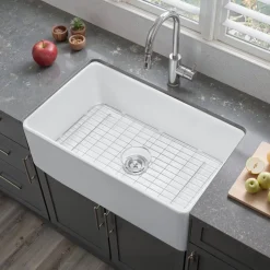 VEVOR 33.5x20 inch Farmhouse Sink, White Sink Workstation, Fireclay Undermount Basins, Apron Front Single Bowl Basin with Multiple Accessories, Large Capacity Household Dishwasher Sinks for Kitchen