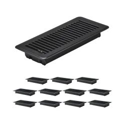 VEVOR 4 x 10 Inch Floor Registers, 12-Pack Vent Grilles, HAVC Heavy-Duty Walkable Iron Floor Vents, Easily Adjustable Rust-Proof Air Vents Deflector with Metal Damper, Ideal for Home & Office, Black