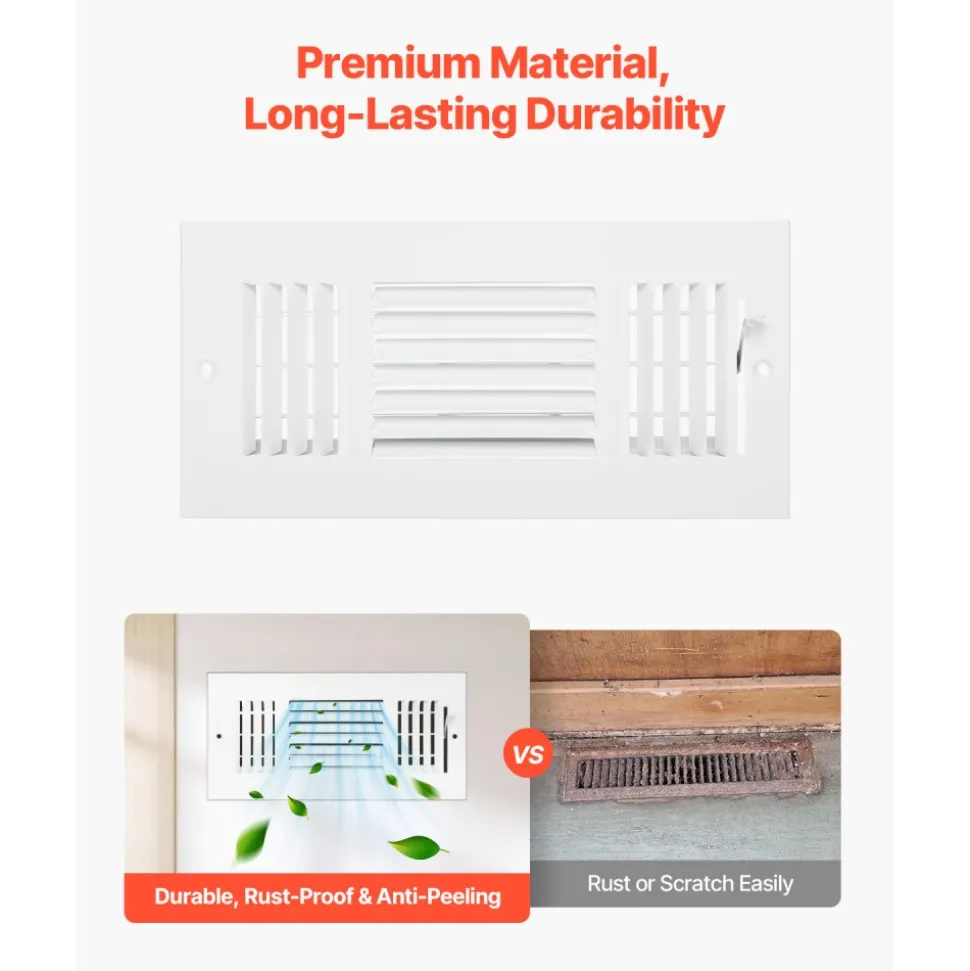 VEVOR 4 x 10 Inch Floor Registers, 2-Pack Vent Grilles, HVAC Heavy-Duty Walkable Iron Floor Vents, Easily Adjustable Rust-Proof Air Vents Deflector with Metal Damper, for Home & Office, Nickel-Plated
