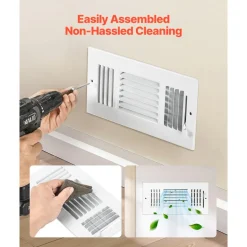 VEVOR 4 x 10 Inch Floor Registers, 2-Pack Vent Grilles, HVAC Heavy-Duty Walkable Iron Floor Vents, Easily Adjustable Rust-Proof Air Vents Deflector with Metal Damper, for Home & Office, Nickel-Plated