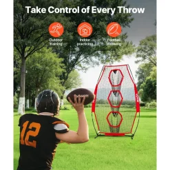 VEVOR 8 x 4 inch Football Trainer Throwing Net, Training Throwing Target Practice Net with 5 Target Pockets, Knotless Net Includes Straps and Portable Carry Case, Improve QB Throwing Accuracy, Red