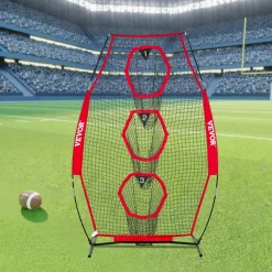 VEVOR 8 x 4 inch Football Trainer Throwing Net, Training Throwing Target Practice Net with 5 Target Pockets, Knotless Net Includes Straps and Portable Carry Case, Improve QB Throwing Accuracy, Red