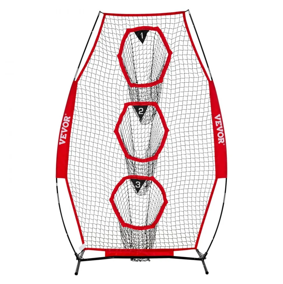 VEVOR 8 x 4 inch Football Trainer Throwing Net, Training Throwing Target Practice Net with 5 Target Pockets, Knotless Net Includes Straps and Portable Carry Case, Improve QB Throwing Accuracy, Red