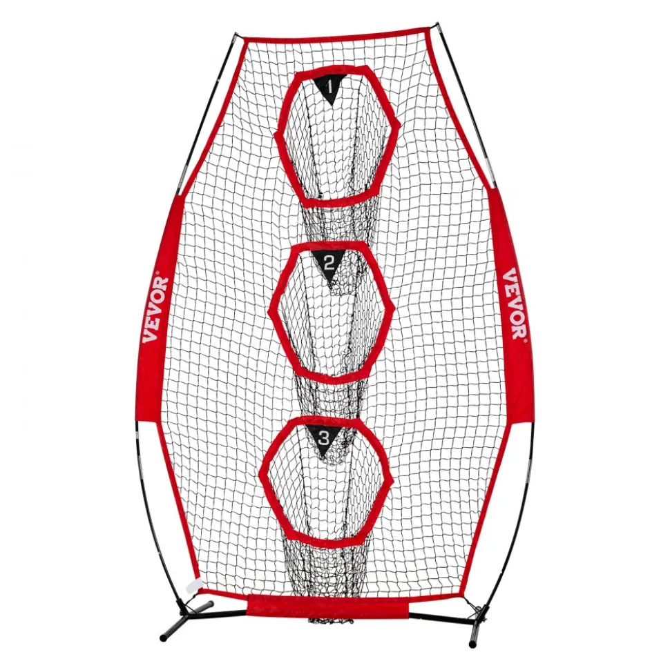 VEVOR 8 x 4 inch Football Trainer Throwing Net, Training Throwing Target Practice Net with 5 Target Pockets, Knotless Net Includes Straps and Portable Carry Case, Improve QB Throwing Accuracy, Red
