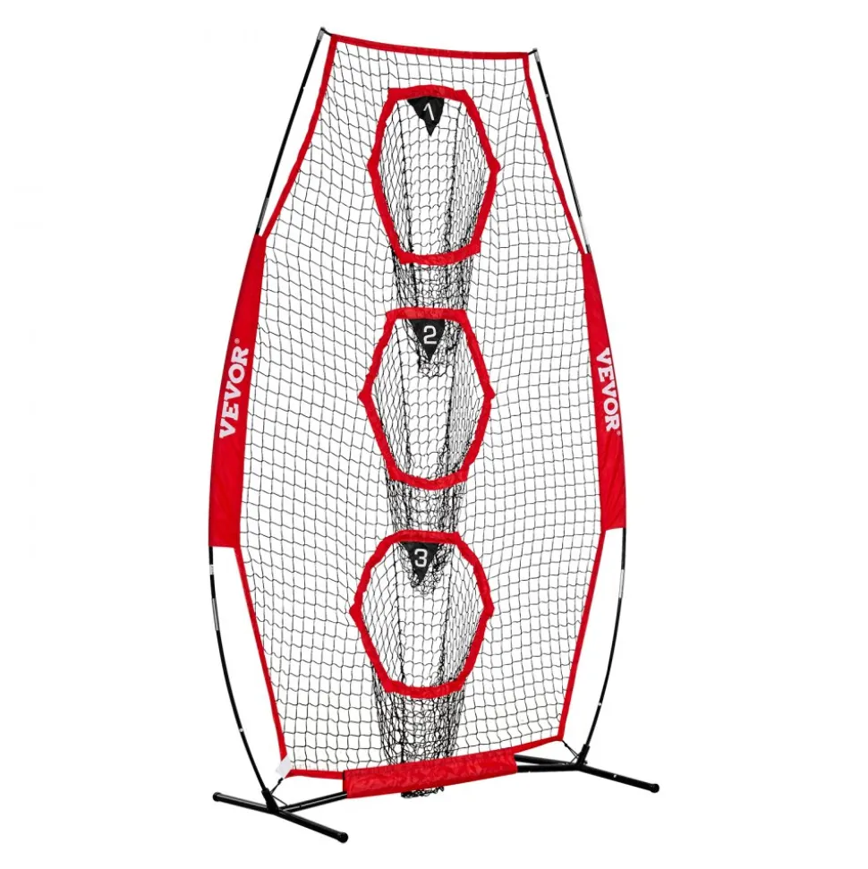 VEVOR 8 x 4 inch Football Trainer Throwing Net, Training Throwing Target Practice Net with 5 Target Pockets, Knotless Net Includes Straps and Portable Carry Case, Improve QB Throwing Accuracy, Red