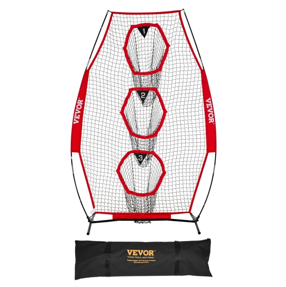 VEVOR 8 x 4 inch Football Trainer Throwing Net, Training Throwing Target Practice Net with 5 Target Pockets, Knotless Net Includes Straps and Portable Carry Case, Improve QB Throwing Accuracy, Red