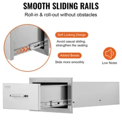 VEVOR 14x8.5 Inch Outdoor Kitchen Drawers Stainless Steel, Flush Mount Double Drawers,14W x 8.5H x 23D Inch, with Stainless Steel Handle, BBQ Drawers for Outdoor Kitchens or BBQ Island