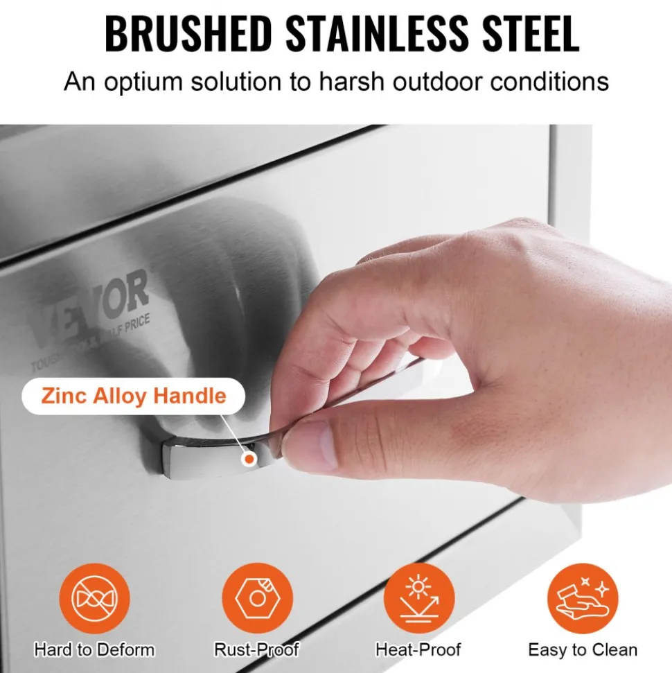 VEVOR 14x8.5 Inch Outdoor Kitchen Drawers Stainless Steel, Flush Mount Double Drawers,14W x 8.5H x 23D Inch, with Stainless Steel Handle, BBQ Drawers for Outdoor Kitchens or BBQ Island