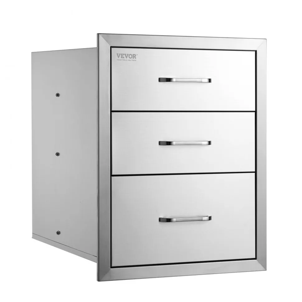 VEVOR 18x23 Inch Outdoor Kitchen Stainless Steel Triple Access BBQ Drawers with Chrome Handle, 18 x23 x 23 Inch