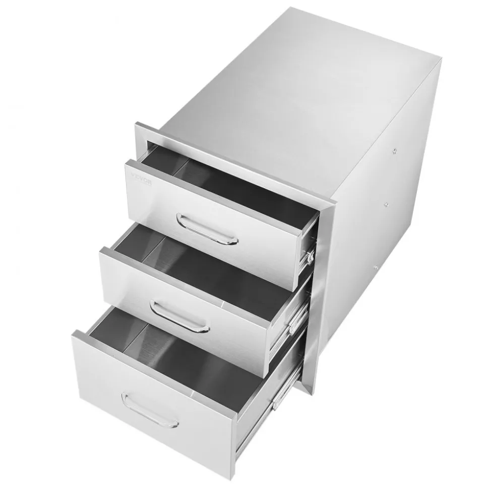 VEVOR 18x23 Inch Outdoor Kitchen Stainless Steel Triple Access BBQ Drawers with Chrome Handle, 18 x23 x 23 Inch