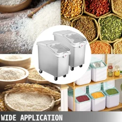 VEVOR 2x Ingredient Bin With Casters 21 Gallon Food Safe Restaurant Kitchen Flour Bins