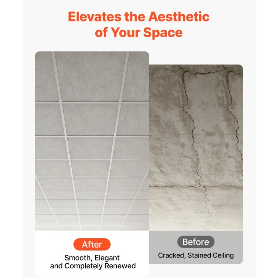 VEVOR 24 x 24 in PVC Ceiling Tiles 12-Pack White 3D Geometric Panels, Smooth PVC Sheet for Drop Grid, Impact-Resistant, Paintable Surface, Easy Cut, Modern Decorative Style for Home, Office