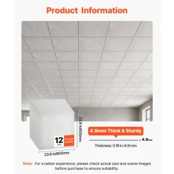 VEVOR 24 x 24 in PVC Ceiling Tiles 12-Pack White 3D Geometric Panels, Smooth PVC Sheet for Drop Grid, Impact-Resistant, Paintable Surface, Easy Cut, Modern Decorative Style for Home, Office