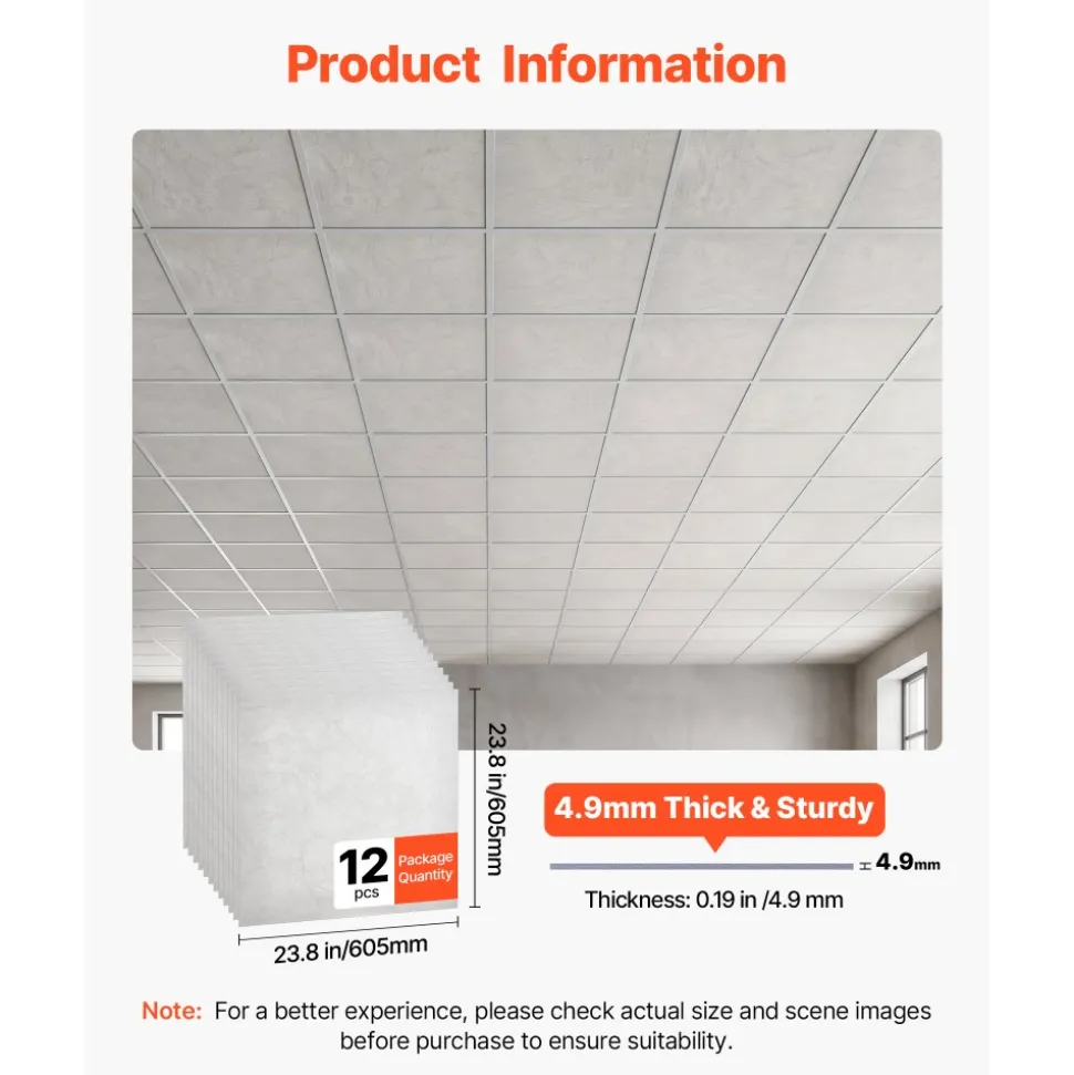 VEVOR 24 x 24 in PVC Ceiling Tiles 12-Pack White 3D Geometric Panels, Smooth PVC Sheet for Drop Grid, Impact-Resistant, Paintable Surface, Easy Cut, Modern Decorative Style for Home, Office