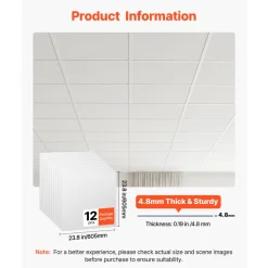 VEVOR 24 x 24 in PVC Ceiling Tiles 12-Pack Drop Ceiling Panels White, PVC Foam Board, Grid Fit, Water-Resistant, Flexible Cut, Easy to Clean, Modern Decorative for Home,Office,Kitchen,Living Room