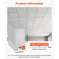 VEVOR 24 x 48 in PVC Ceiling Tiles 10-Pack Drop Ceiling Panels White Marble, PVC Foam Board, Grid Fit, Water-Resistant, Flexible Cut, Easy to Clean, Modern Decorative Finish for Home, Office Areas