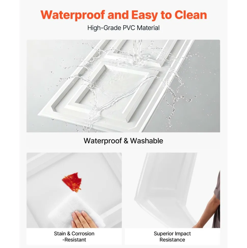 VEVOR 24 x 48 in PVC Ceiling Tiles 12-Pack White 3D Textured Accent Panels, PVC Sheet for Drop Grid, Impact-Resistant, Paintable Surface, Easy Cut, Modern Decorative Style for Home, Office Area