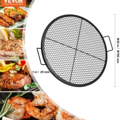 VEVOR X-Marks Fire Pit Grill Grate, Round Cooking Grate, Heavy Duty Steel Campfire BBQ Grill Grid with Handle and Support X Wire, Portable Camping Cookware for Outside Party & Gathering, 30 Inch Black