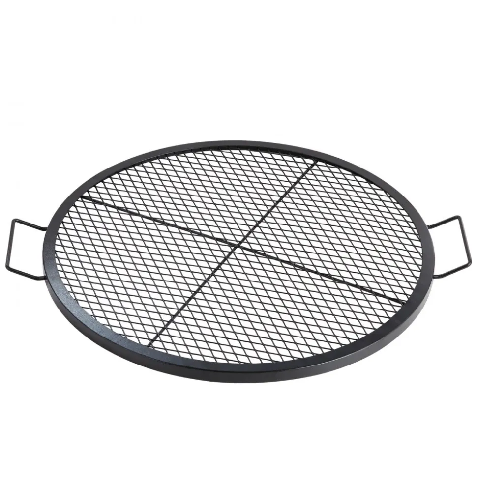 VEVOR X-Marks Fire Pit Grill Grate, Round Cooking Grate, Heavy Duty Steel Campfire BBQ Grill Grid with Handle and Support X Wire, Portable Camping Cookware for Outside Party & Gathering, 30 Inch Black