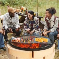 VEVOR X-Marks Fire Pit Grill Grate, Round Cooking Grate, Heavy Duty Steel Campfire BBQ Grill Grid with Handle and Support X Wire, Portable Camping Cookware for Outside Party & Gathering, 30 Inch Black