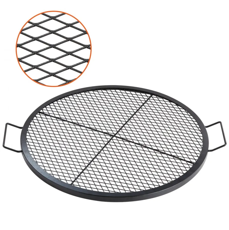 VEVOR X-Marks Fire Pit Grill Grate, Round Cooking Grate, Heavy Duty Steel Campfire BBQ Grill Grid with Handle and Support X Wire, Portable Camping Cookware for Outside Party & Gathering, 30 Inch Black