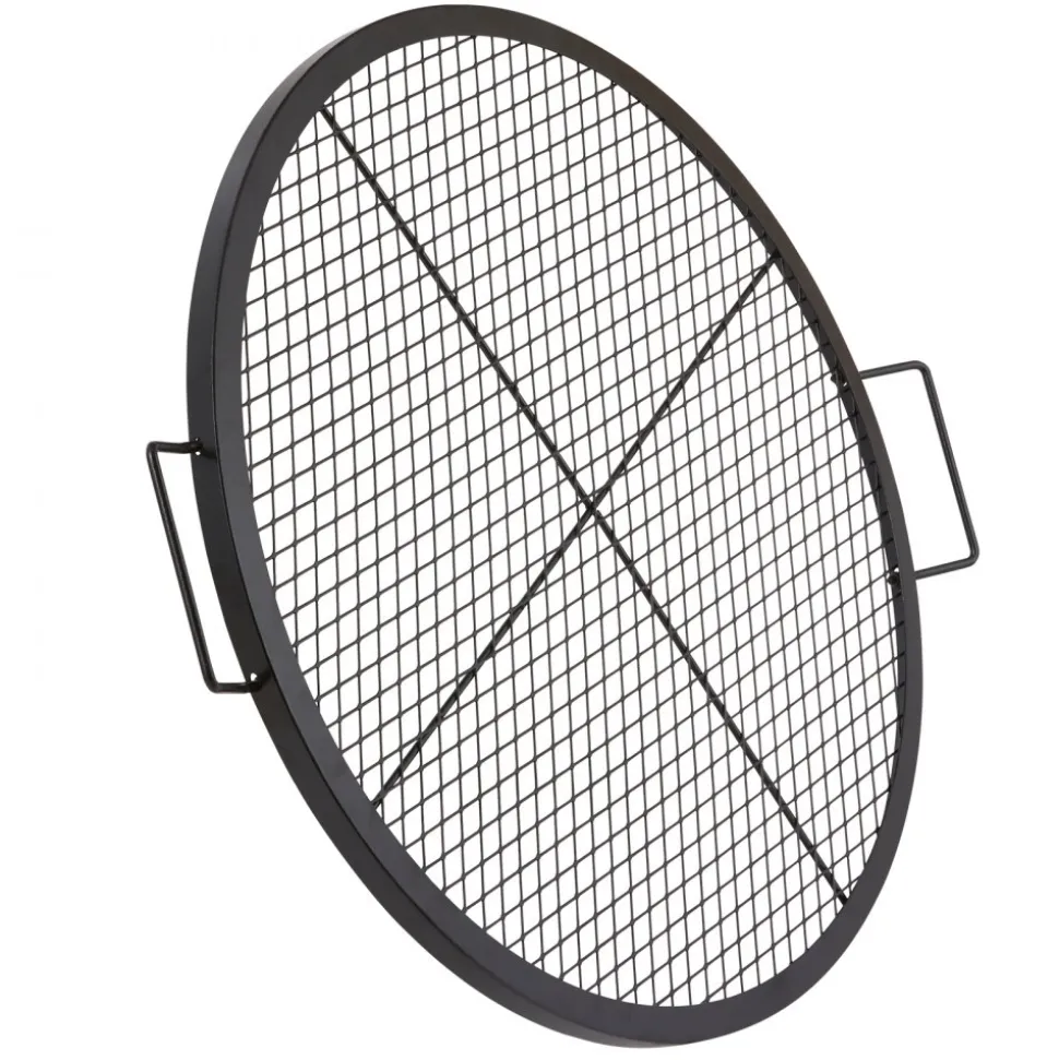 VEVOR X-Marks Fire Pit Grill Grate, Round Cooking Grate, Heavy Duty Steel Campfire BBQ Grill Grid with Handle and Support X Wire, Portable Camping Cookware for Outside Party & Gathering, 30 Inch Black