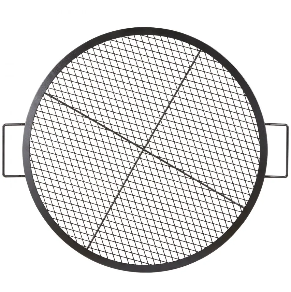 VEVOR X-Marks Fire Pit Grill Grate, Round Cooking Grate, Heavy Duty Steel Campfire BBQ Grill Grid with Handle and Support X Wire, Portable Camping Cookware for Outside Party & Gathering, 30 Inch Black