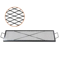 VEVOR X-Marks Fire Pit Grill Grate, Rectangle Cooking Grate, Heavy Duty Steel Campfire BBQ Grill Grid with Handle & Support X Wire, Portable Camping Cookware for Outside Party Gathering, 44 Inch Black
