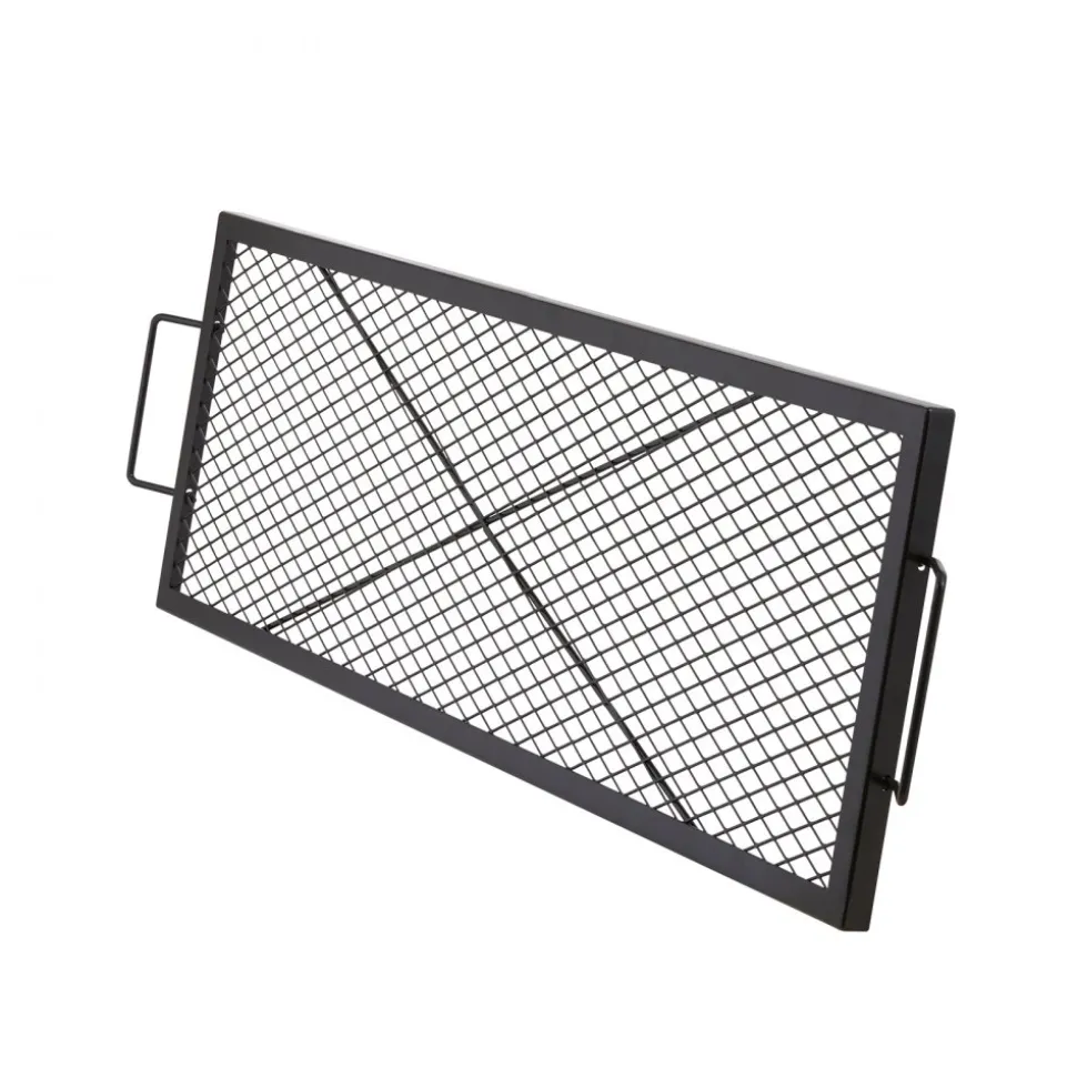 VEVOR X-Marks Fire Pit Grill Grate, Rectangle Cooking Grate, Heavy Duty Steel Campfire BBQ Grill Grid with Handle & Support X Wire, Portable Camping Cookware for Outside Party Gathering, 32 Inch Black