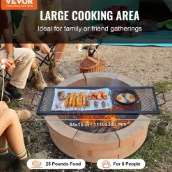 VEVOR X-Marks Fire Pit Grill Grate, Rectangle Cooking Grate, Heavy Duty Steel Campfire BBQ Grill Grid with Handle & Support X Wire, Portable Camping Cookware for Outside Party Gathering, 32 Inch Black