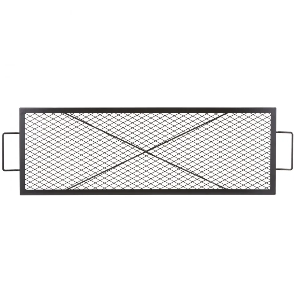 VEVOR X-Marks Fire Pit Grill Grate, Rectangle Cooking Grate, Heavy Duty Steel Campfire BBQ Grill Grid with Handle & Support X Wire, Portable Camping Cookware for Outside Party Gathering, 32 Inch Black