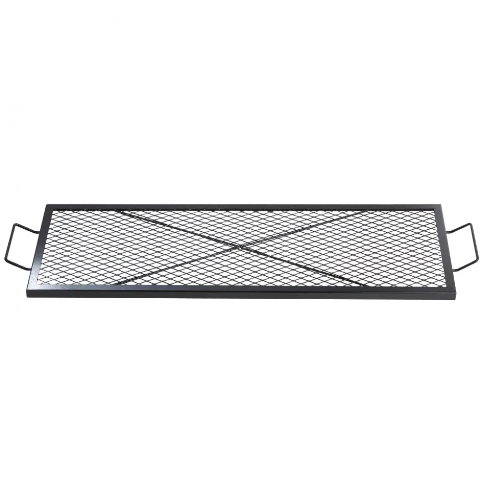VEVOR X-Marks Fire Pit Grill Grate, Rectangle Cooking Grate, Heavy Duty Steel Campfire BBQ Grill Grid with Handle & Support X Wire, Portable Camping Cookware for Outside Party Gathering, 32 Inch Black