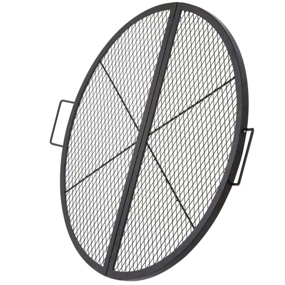 VEVOR X-Marks Fire Pit Grill Grate, Foldable Round Cooking Grate, Heavy Duty Steel Campfire BBQ Grill Grid with Handle and Support X Wire, Portable Camping Cookware for Outside Party, 36 Inch Black