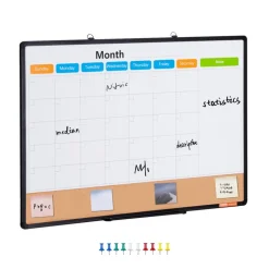 VEVOR 36"x 24" Monthly Calendar Whiteboard & Cork Board Combo with Aluminum Frame – 2-in-1 Magnetic Dry Erase Bulletin Board for Wall Mount – Ideal for School, Home, Office