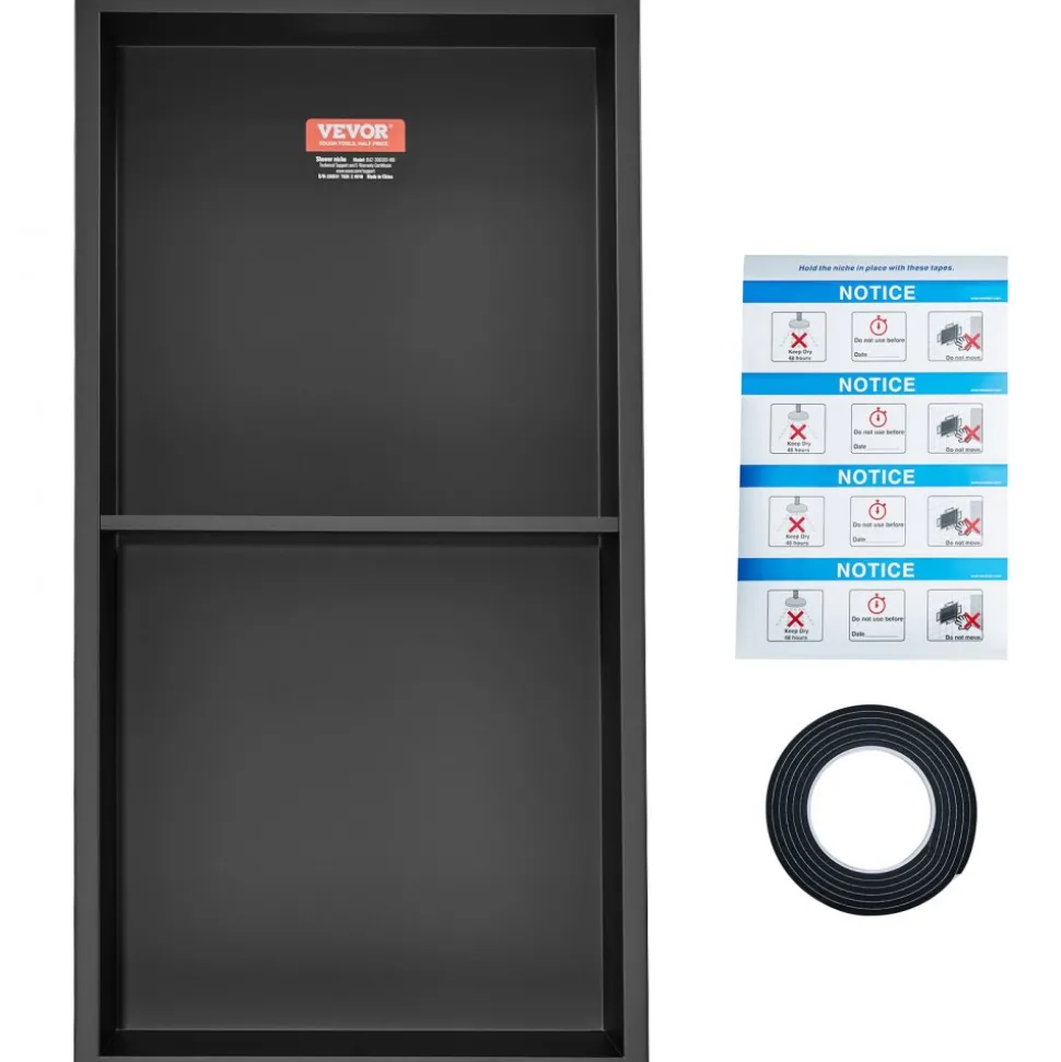 VEVOR 13"x25" No Tile Shower Niche 304 Stainless Steel, Wall-Inserted Niche Recessed Double Shelves, Sealed Waterproof Rust-Resistant Easy Cleaning Modern Niche for Shower or Soap Storage Bathroom