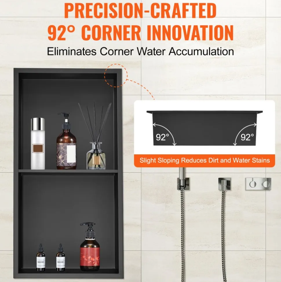 VEVOR 13"x25" No Tile Shower Niche 304 Stainless Steel, Wall-Inserted Niche Recessed Double Shelves, Sealed Waterproof Rust-Resistant Easy Cleaning Modern Niche for Shower or Soap Storage Bathroom