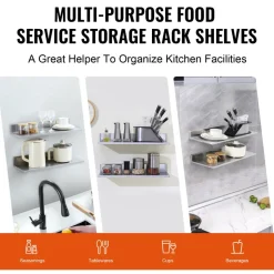 VEVOR 8.6" x 24" -2 Pack Stainless Steel Shelf, Wall Mounted Floating Shelving with Backsplash, 44 lbs Load Capacity Commercial Shelves, Heavy Duty Storage Rack for Restaurant, Kitchen, Bar, Home, and Hotel