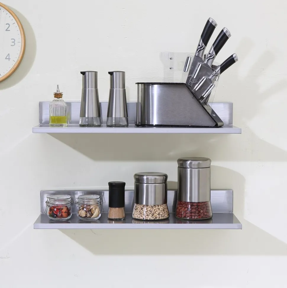 VEVOR 8.6" x 24" -2 Pack Stainless Steel Shelf, Wall Mounted Floating Shelving with Backsplash, 44 lbs Load Capacity Commercial Shelves, Heavy Duty Storage Rack for Restaurant, Kitchen, Bar, Home, and Hotel