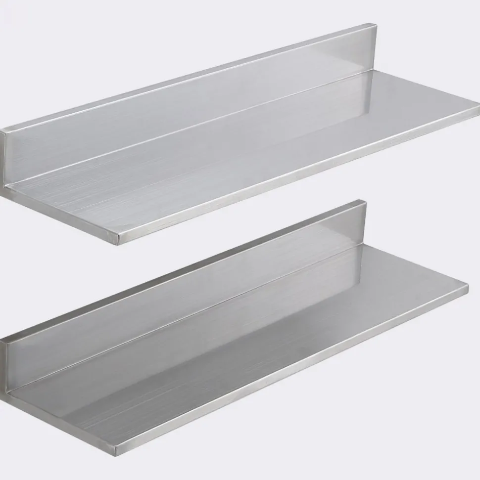 VEVOR 8.6" x 24" -2 Pack Stainless Steel Shelf, Wall Mounted Floating Shelving with Backsplash, 44 lbs Load Capacity Commercial Shelves, Heavy Duty Storage Rack for Restaurant, Kitchen, Bar, Home, and Hotel