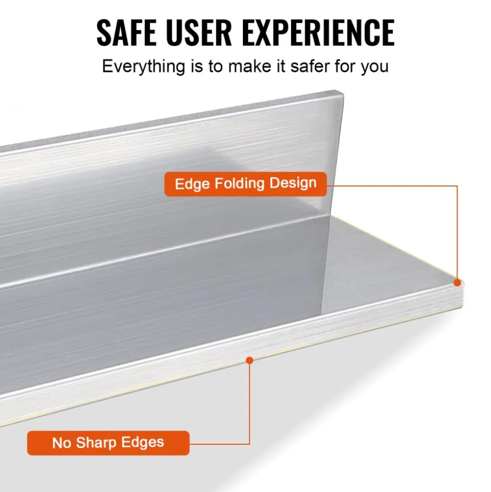 VEVOR 8.6" x 24" -2 Pack Stainless Steel Shelf, Wall Mounted Floating Shelving with Backsplash, 44 lbs Load Capacity Commercial Shelves, Heavy Duty Storage Rack for Restaurant, Kitchen, Bar, Home, and Hotel