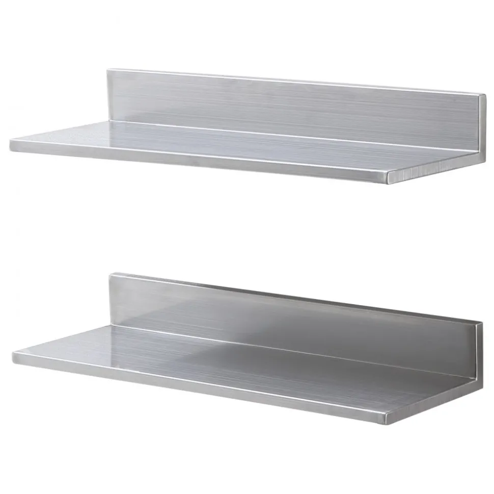 VEVOR 8.6" x 24" -2 Pack Stainless Steel Shelf, Wall Mounted Floating Shelving with Backsplash, 44 lbs Load Capacity Commercial Shelves, Heavy Duty Storage Rack for Restaurant, Kitchen, Bar, Home, and Hotel