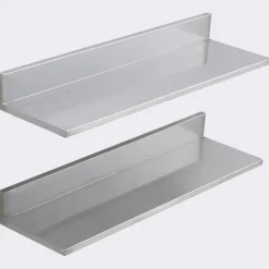 VEVOR 8.6" x 30" -2 Pack Stainless Steel Shelf, Wall Mounted Floating Shelving with Backsplash, 44 lbs Load Capacity Commercial Shelves, Heavy Duty Storage Rack for Restaurant, Kitchen, Bar, Home, and Hotel