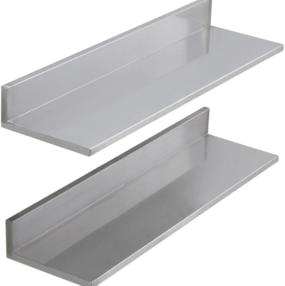 VEVOR 8.6" x 30" -2 Pack Stainless Steel Shelf, Wall Mounted Floating Shelving with Backsplash, 44 lbs Load Capacity Commercial Shelves, Heavy Duty Storage Rack for Restaurant, Kitchen, Bar, Home, and Hotel